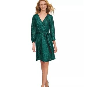 DKNY l Green Sequin Wrap Dress Size 4